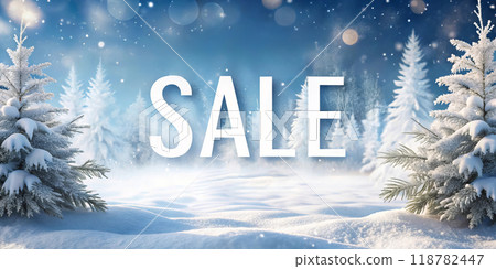 Winter Scene with Snow and Trees with the White Word Sale 118782447