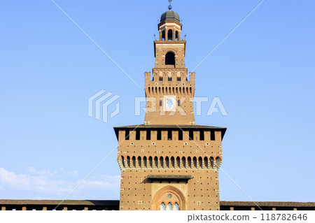 Architectural elements of the ancient Sforza Castle in Milan, Italy 118782646