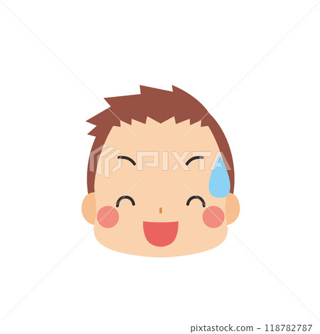 一個可愛的小男孩在冷汗中笑的插圖 Emoji 表情圖示面部表情白色背景向量 一個可愛的小男孩在冷汗中笑的插圖 Emoji 表情圖示面部表情白色背景向量 118782787