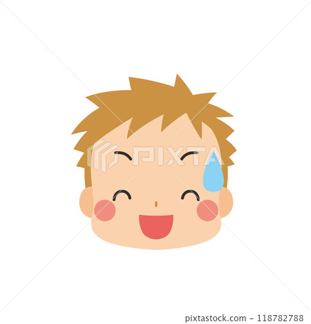 一個可愛的小男孩在冷汗中笑的插圖 Emoji 表情圖示面部表情白色背景向量 一個可愛的小男孩在冷汗中笑的插圖 Emoji 表情圖示面部表情白色背景向量 118782788
