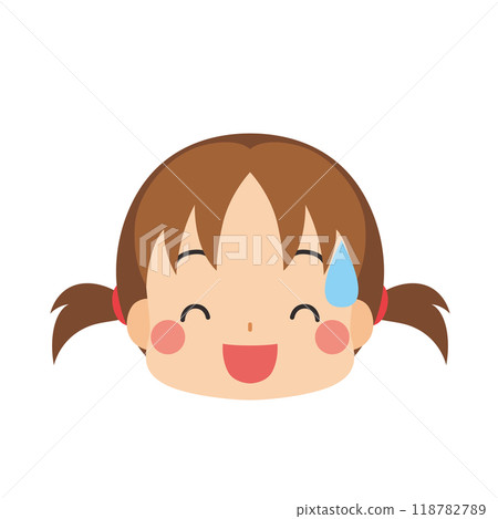 一個可愛的小女孩在冷汗中笑的插圖表情符號圖標面部表情白色背景向量 一個可愛的小女孩在冷汗中笑的插圖表情符號圖標面部表情白色背景向量 118782789