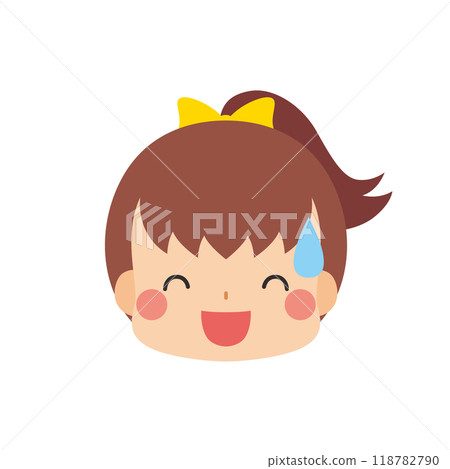 一個可愛的小女孩在冷汗中笑的插圖表情符號圖標面部表情白色背景向量 一個可愛的小女孩在冷汗中笑的插圖表情符號圖標面部表情白色背景向量 118782790