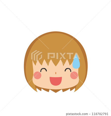 Illustration of a cute little girl laughing with a cold sweat Emoji Icon Face Expression White Background Vector 118782791
