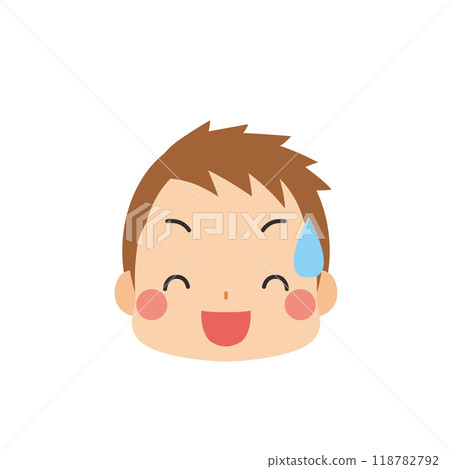 Illustration of a cute little boy laughing with a cold sweat Emoji Icon Face Expression White Background Vector Illustration of a cute little boy laughing with a cold sweat Emoji Icon Face Expression White Background Vector 118782792