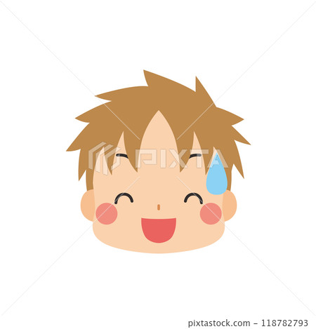 一個可愛的小男孩在冷汗中笑的插圖 Emoji 表情圖示面部表情白色背景向量 一個可愛的小男孩在冷汗中笑的插圖 Emoji 表情圖示面部表情白色背景向量 118782793