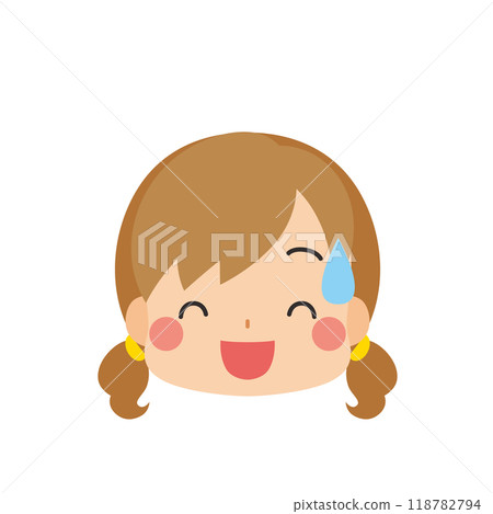 一個可愛的小女孩在冷汗中笑的插圖表情符號圖標面部表情白色背景向量 一個可愛的小女孩在冷汗中笑的插圖表情符號圖標面部表情白色背景向量 118782794