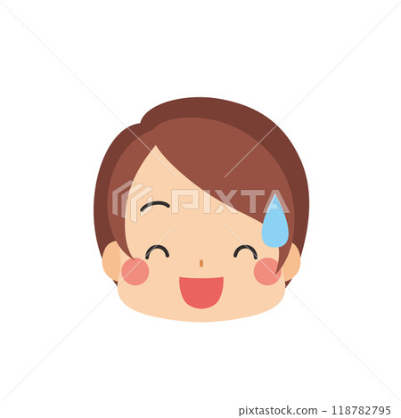一個可愛的小女孩在冷汗中笑的插圖表情符號圖標面部表情白色背景向量 118782795