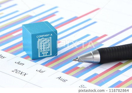 Blocks with company icons and business chart 118782864