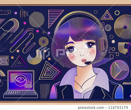 戴著耳機工作的女操作員圖片素材 戴著耳機工作的女操作員圖片素材 118783179