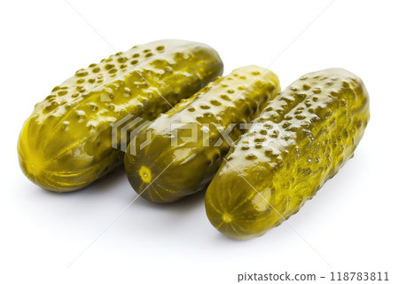 Pickled gherkins isolated on white background. 118783811