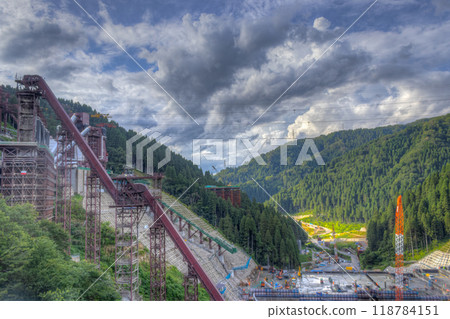 Asuwagawa dam under construction, Fukui, Japan. Asuwagawa dam under construction, Fukui, Japan. 118784151