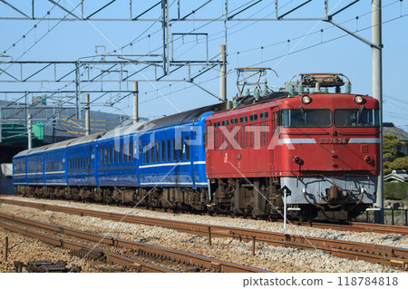 Blue Train (JR Kyushu) stopping at Dazaifu Signal Station Blue Train (JR Kyushu) stopping at Dazaifu Signal Station 118784818