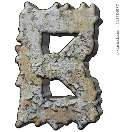 3D rendered illustration. Desquamated grunge letter. Custom art font. 118784977