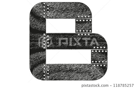 Vector decorative grunge font. Letter with riveted metal sheets. 118785257