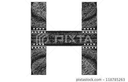 Vector decorative grunge font. Letter with riveted metal sheets. 118785263