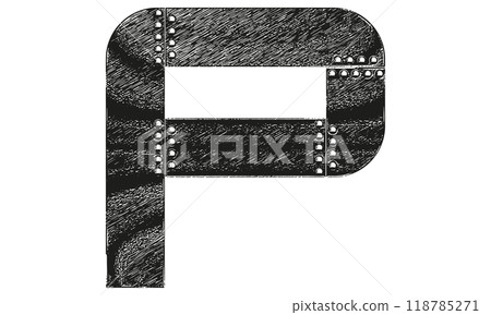 Vector decorative grunge font. Letter with riveted metal sheets. 118785271