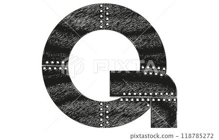 Vector decorative grunge font. Letter with riveted metal sheets. 118785272