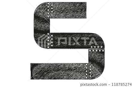 Vector decorative grunge font. Letter with riveted metal sheets. 118785274