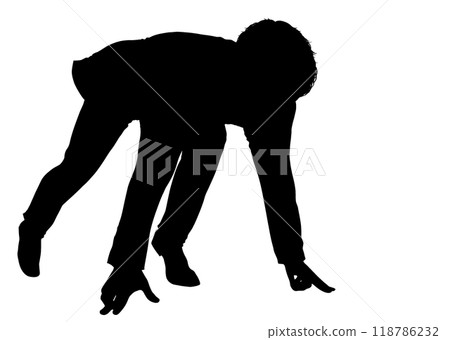 Crouching start Silhouette of a businessman man starting in a suit Full body diagonal front illustration Crouching start Silhouette of a businessman man starting in a suit Full body diagonal front illustration 118786232