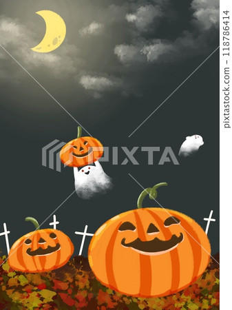 Halloween night: pumpkins and ghosts Halloween night: pumpkins and ghosts 118786414