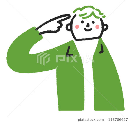 年輕人指著他的頭 庫存插畫素材 118786627