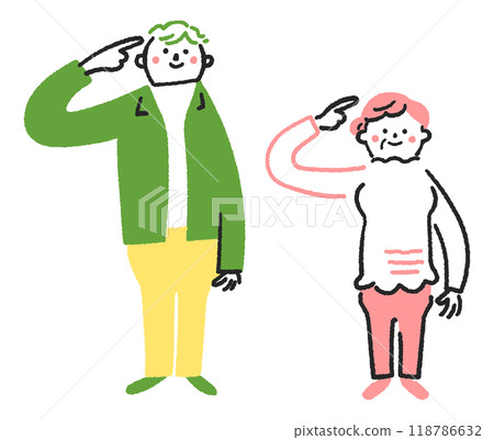 一群年輕男子和老年婦女指著自己的頭的庫存插畫素材 118786632