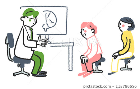 Senior woman and family receiving a doctor's diagnosis about the condition of the brain Stock illustration material Senior woman and family receiving a doctor's diagnosis about the condition of the brain Stock illustration material 118786656