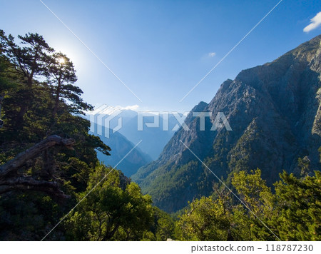 Morning view of the rock formations (Samaria Gorge, Crete, Greece) Morning view of the rock formations (Samaria Gorge, Crete, Greece) 118787230