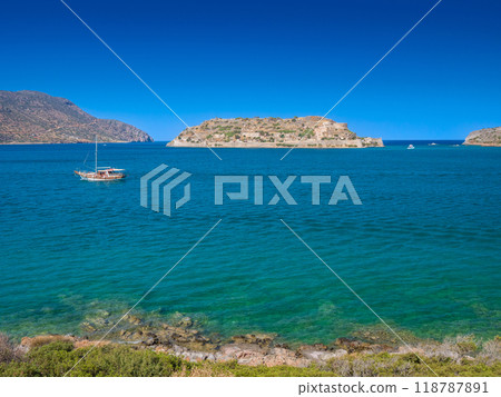 從海邊看史賓納隆加島廢墟（希臘，克里特島） 118787891