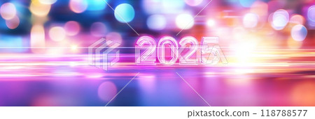 Vibrant neon 2025 numbers on the colorful background Vibrant neon 2025 numbers on the colorful background 118788577