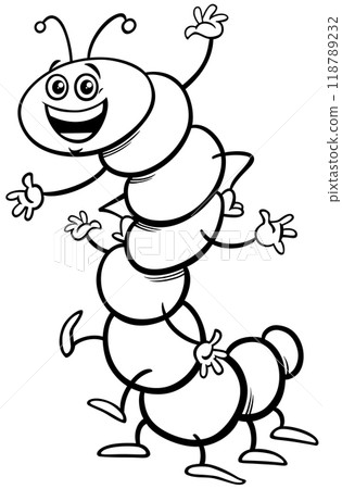 happy cartoon caterpillar insect animal character coloring page 118789232