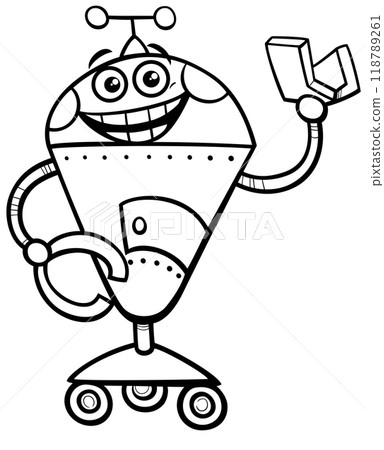 happy cartoon robot or droid fantasy character coloring page 118789261