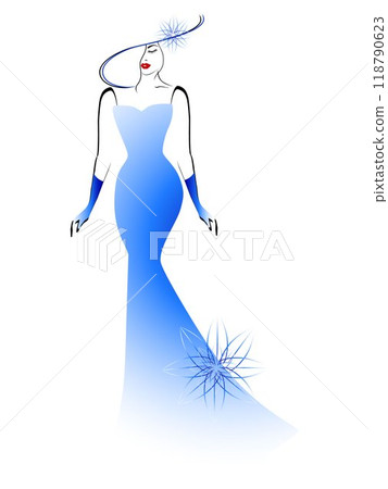 Young and beautiful girl in a long blue dress. 118790623