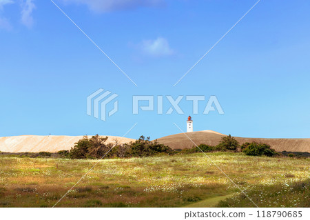 Rubjerg Knude Lighthouse on the coast of the North Sea in the Jutland in northern Denmark. 118790685