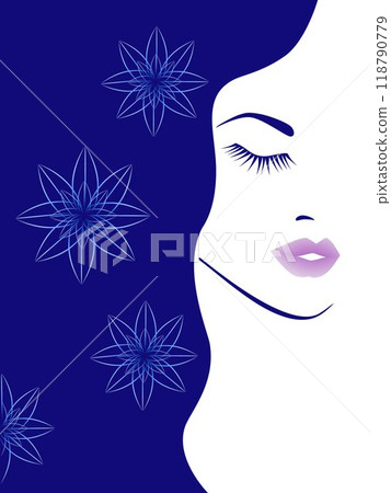 Portrait of a girl with snowflakes in her hair. Portrait of a girl with snowflakes in her hair. 118790779