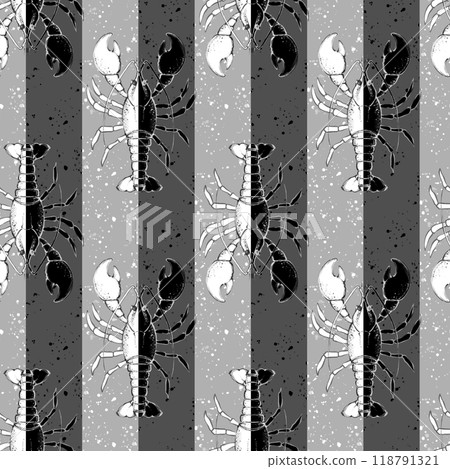 Lobster seamless print for textile and fabric. Black and white striped pattern Lobster seamless print for textile and fabric. Black and white striped pattern 118791321
