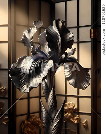 A single metallic iris flower coated with platinum 118791629