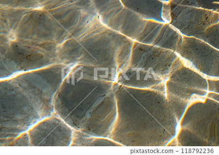 Sun glare on the water in the fountain with an old stone floor, unusual abstract texture 118792236