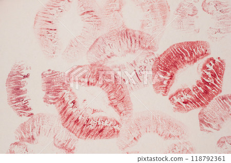 imprint of red lipstick, kiss, beautiful red lips imprint of red lipstick, kiss, beautiful red lips 118792361
