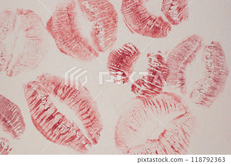 imprint of red lipstick, kiss, beautiful red lips 118792363