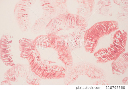imprint of red lipstick, kiss, beautiful red lips 118792368