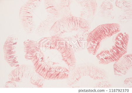 imprint of red lipstick, kiss, beautiful red lips 118792370