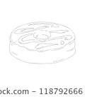 Hand drawn donut with chocolate on top. Vector illustration of bakery product. Black and white drawing for menu, packaging and label 118792666