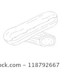 Hand drawn eclair cookie. Vector illustration of bakery product. Black and white drawing for menu, packaging and label 118792667