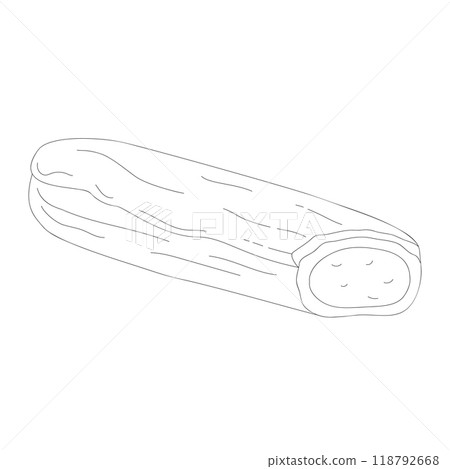 Hand drawn eclair cookie. Vector illustration of bakery product. Black and white drawing for menu, packaging and label 118792668