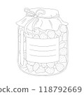 Hand drawn jar of jam. Vector illustration of jam with strawberries. Black and white drawing for menu, packaging and label 118792669