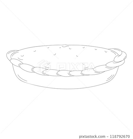 Hand drawn pie. Vector illustration of bakery product. Black and white drawing for menu, packaging and label Hand drawn pie. Vector illustration of bakery product. Black and white drawing for menu, packaging and label 118792670