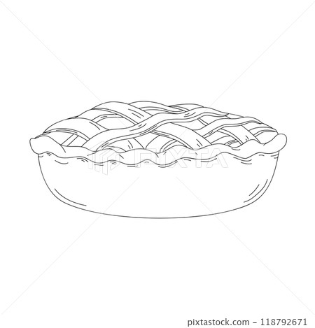 Hand drawn pie. Vector illustration of bakery product. Black and white drawing for menu, packaging and label 118792671
