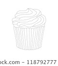 Hand drawn cupcake. Vector illustration of bakery product. Black and white drawing for menu, packaging and label 118792777