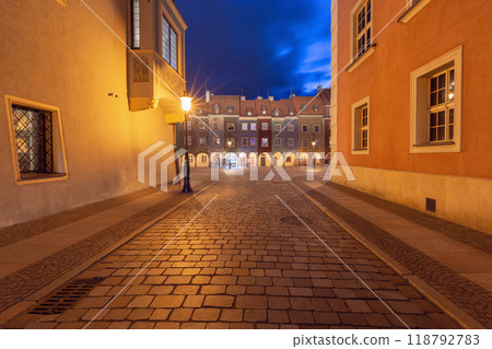Evening Scene of Poznan Old Town Square with Illuminated Buildings Evening Scene of Poznan Old Town Square with Illuminated Buildings 118792783